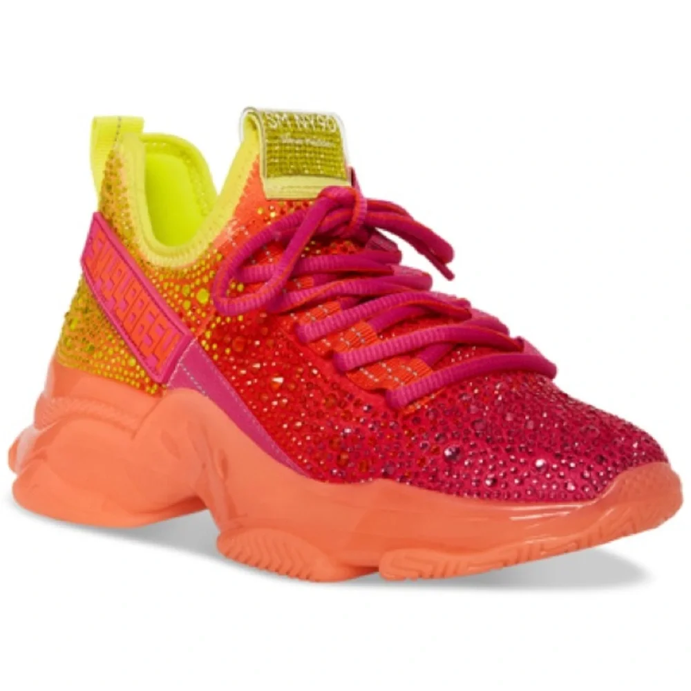 Steve Madden Rhinestone Embellished Running Shoes - Yellow, Orange, Fuchsia Pink - Picture 9 of 9